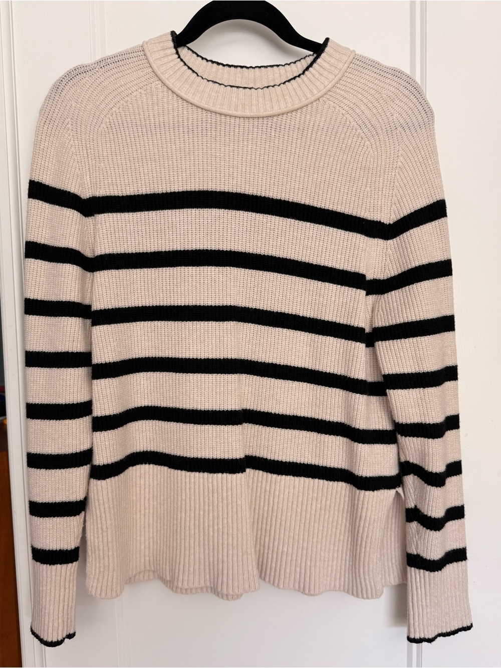 a new day Cream & Black Striped Crewneck Sweater